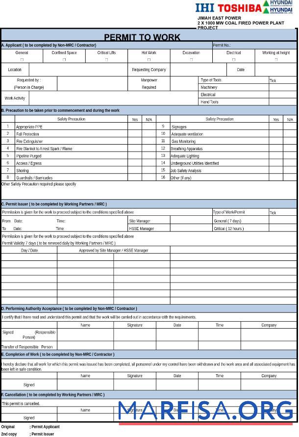Realistic Ihi Toshiba work permit example